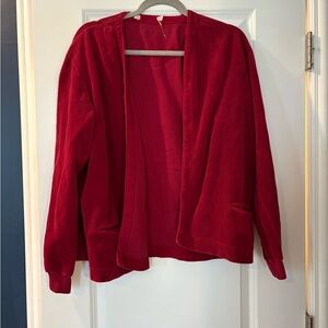 Vintage Red Open Front Velour Cardigan size large